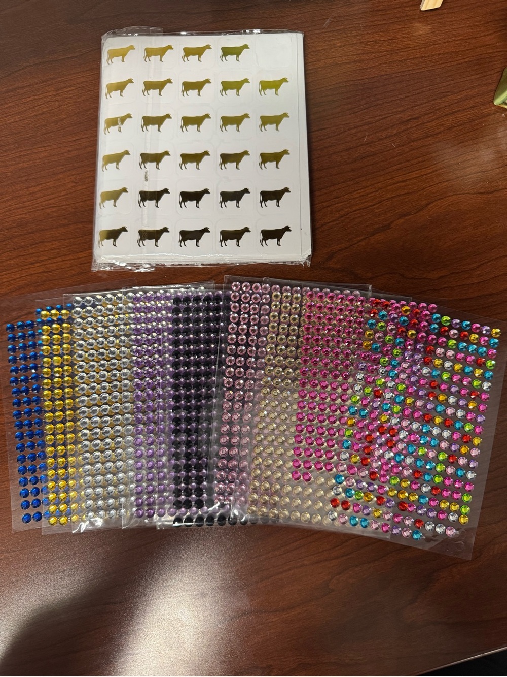Assorted Colored Self-Adhesive Gem Stickers - Multicolor and gold cow stickers.